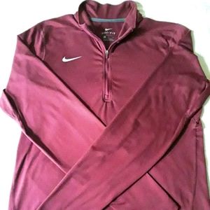 Nike/Dri-Fit zipper front athletic shirt/long sleeves/burgandy /size large